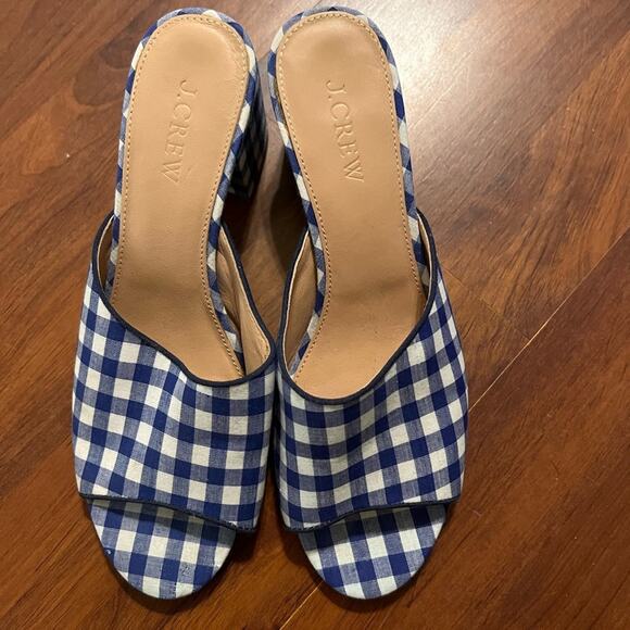 J crew blue white gingham checked all day mule heel slide shoes size 7.5 - Picture 2 of 9